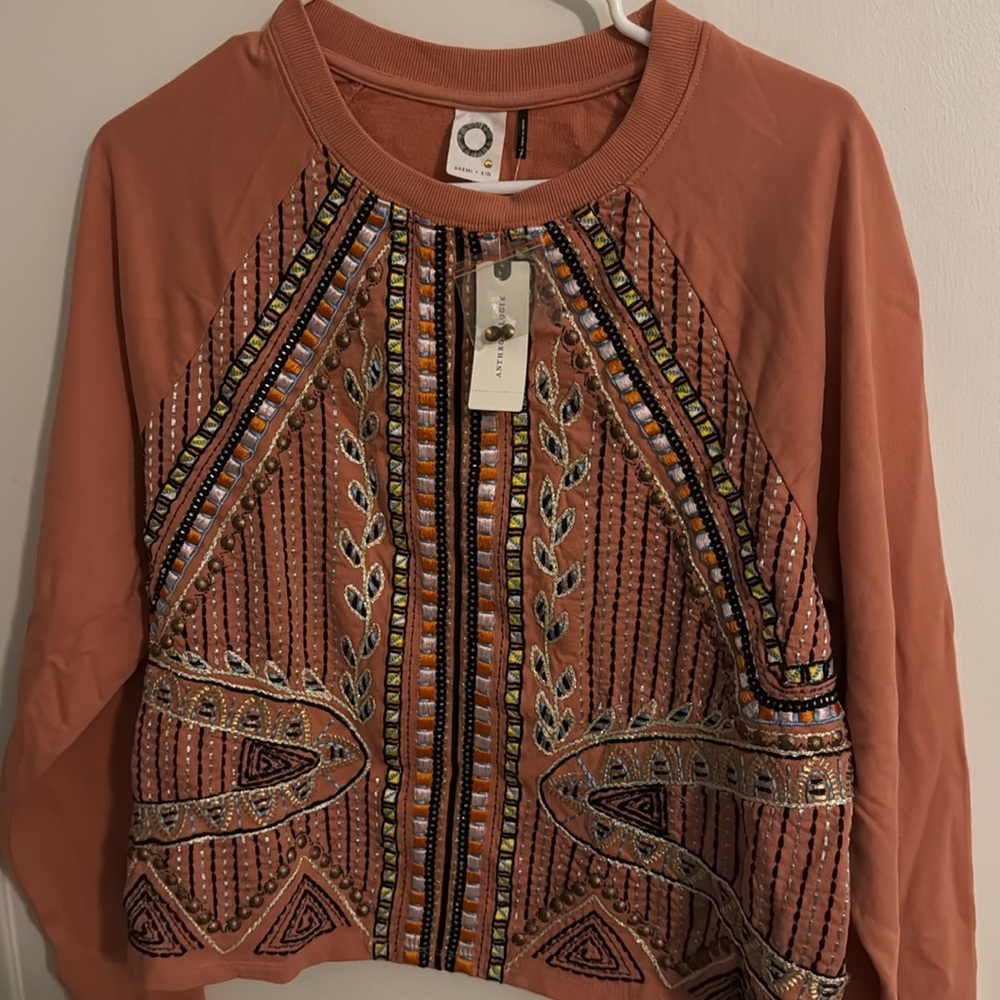 Anthropologie Pink Embellished Crewneck Sweater - Picture 11 of 13